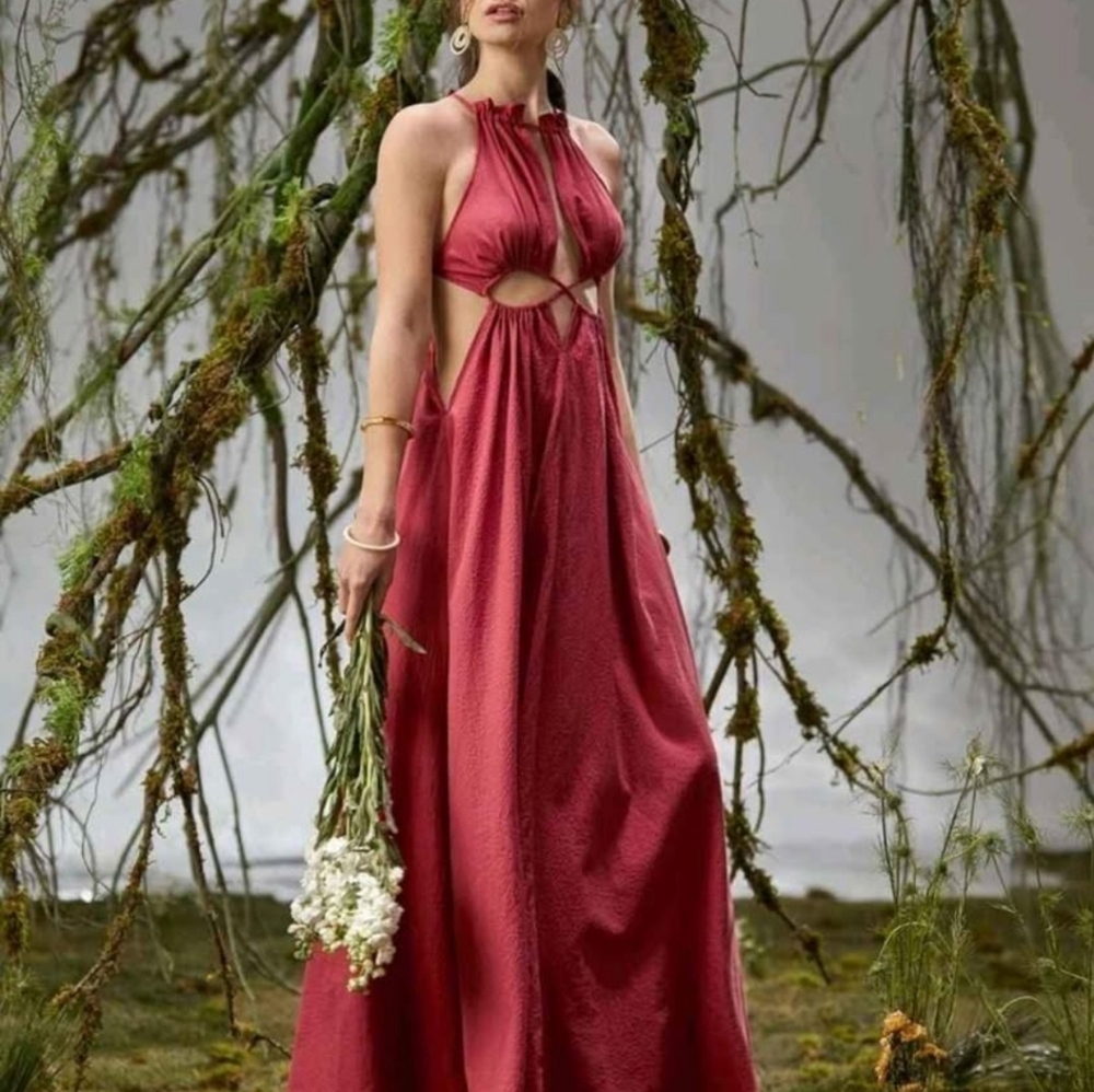 Rustic Mauve Red Halter Dress